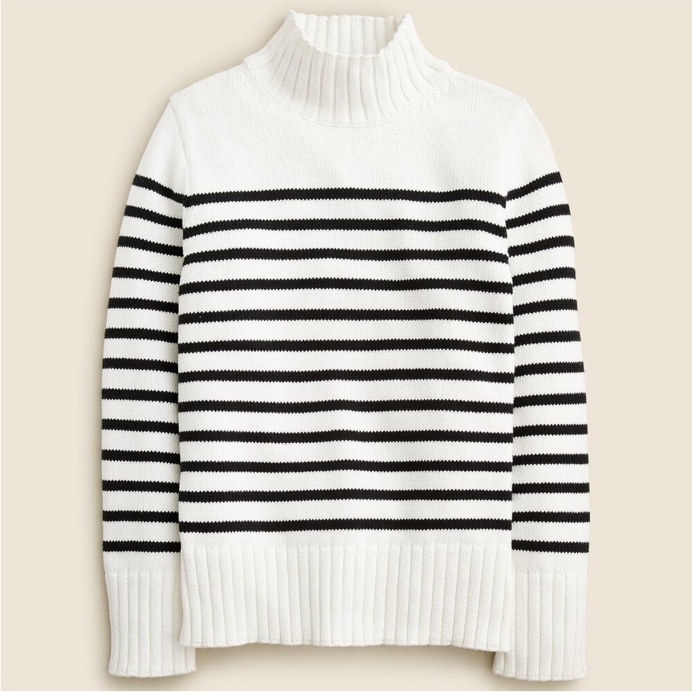 J. Crew Cream and Navy Striped Turtleneck Sweater